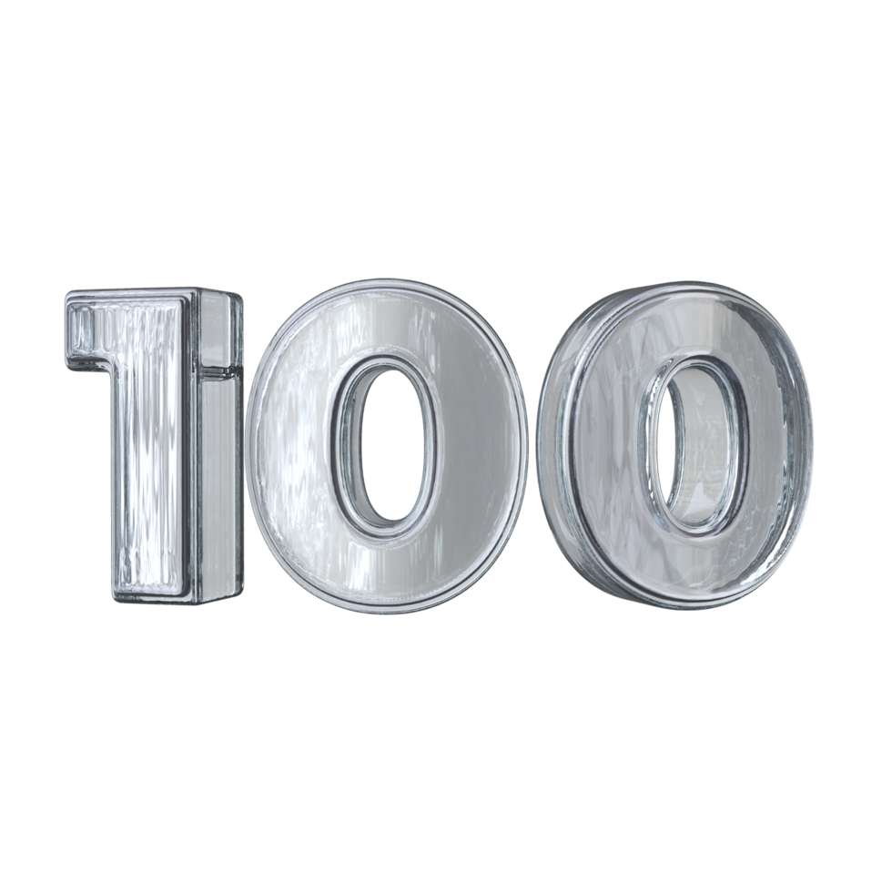 Number 100 3D render with diamond material png