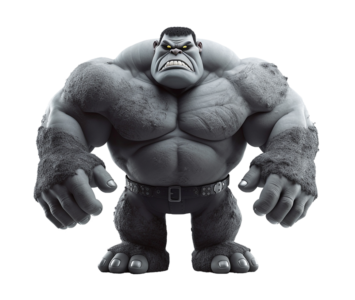 gigante y muscular monstruo personaje, de colores en negro, con enojado expresión, 3d ilustración, generativo ai png