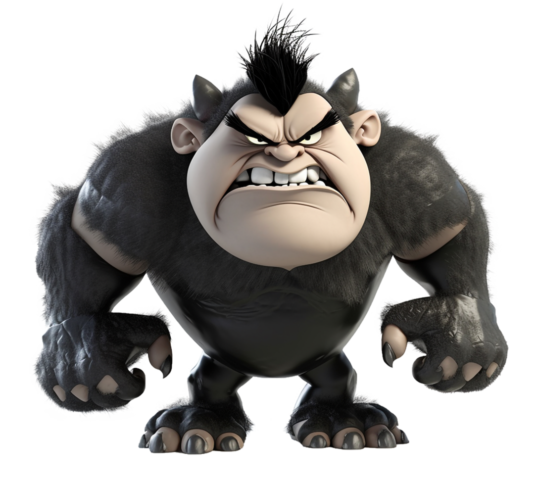 giant and muscular monster character, colored in black, with angry expression, 3d illustration, png
