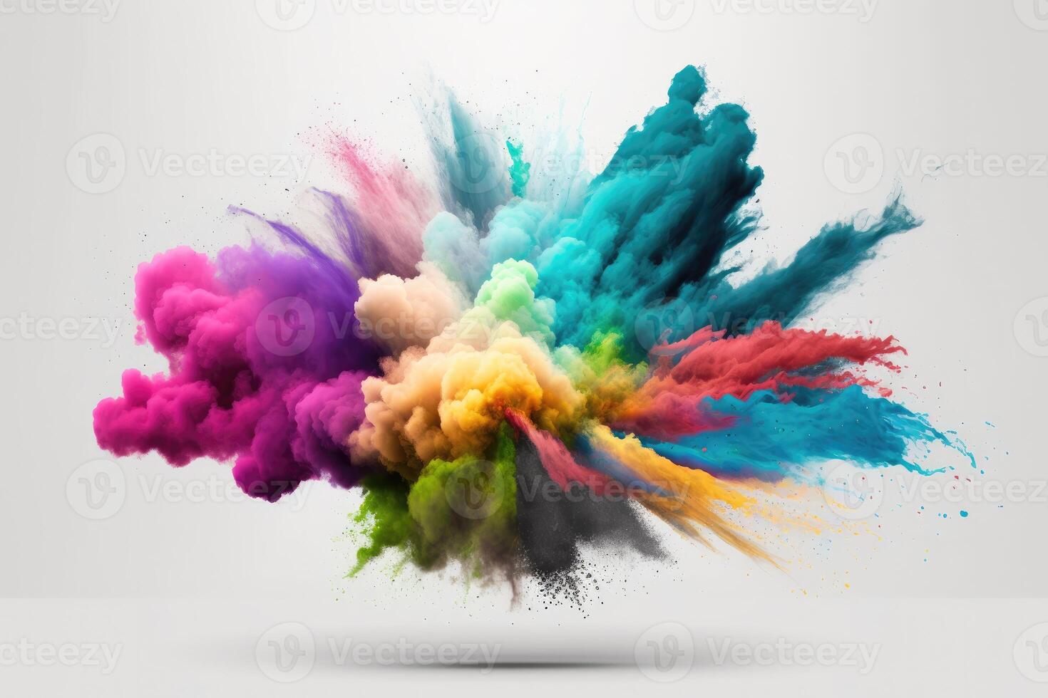 Multicolor powder explosion with white background photo