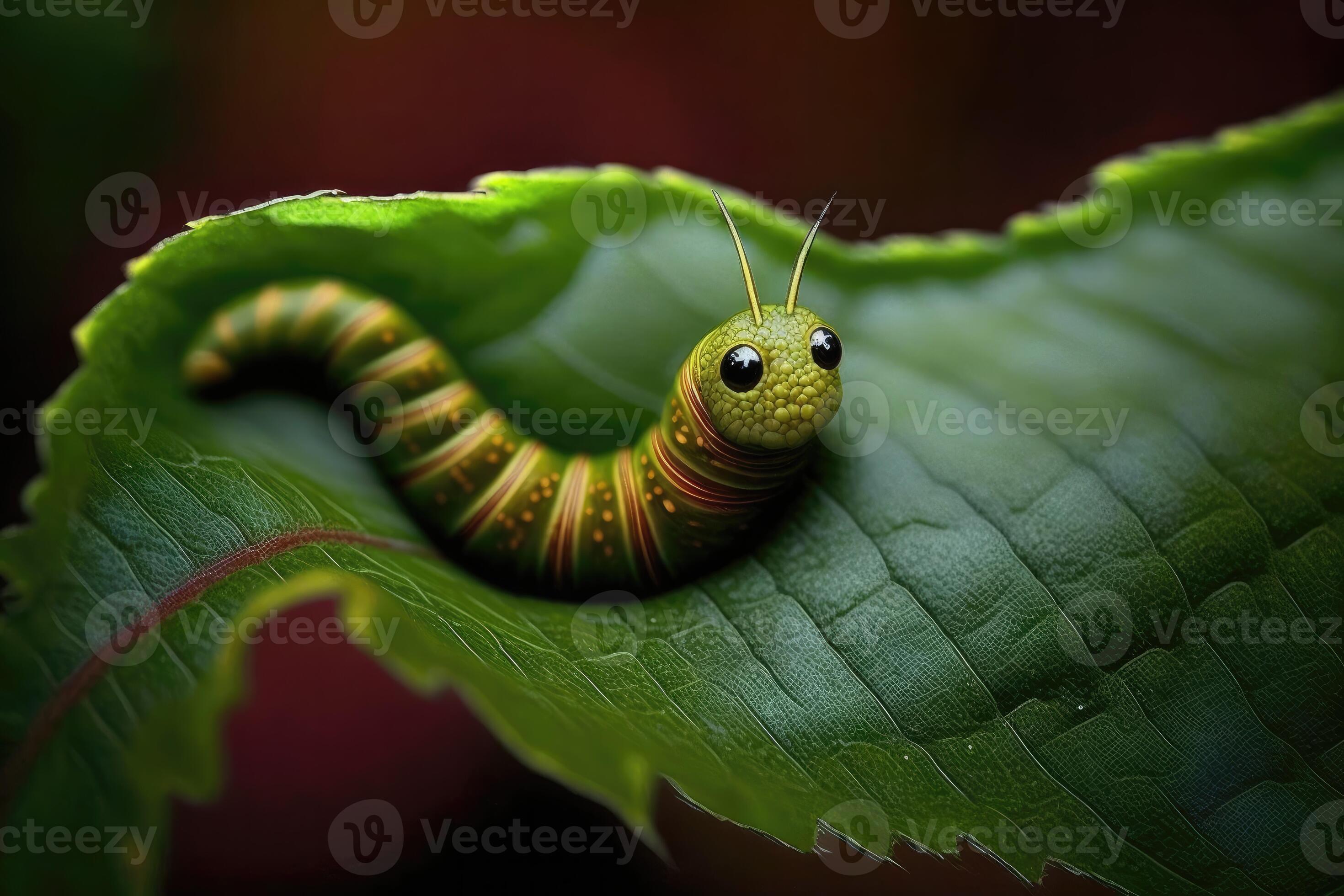 Worm on Leaf. Close Up. AI Generated 22946446 Stock Photo at Vecteezy