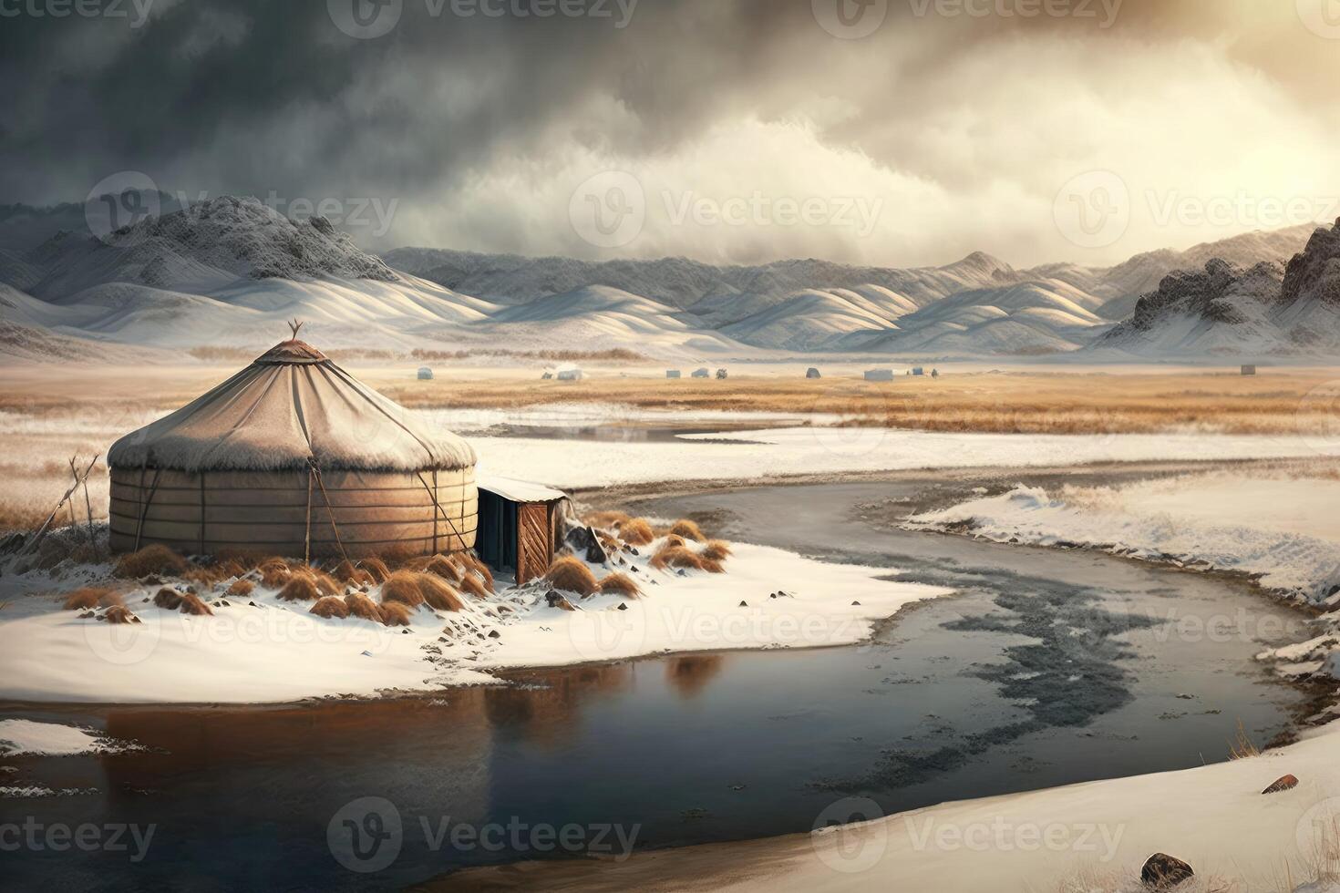 Freezing cold Mongolia background. photo