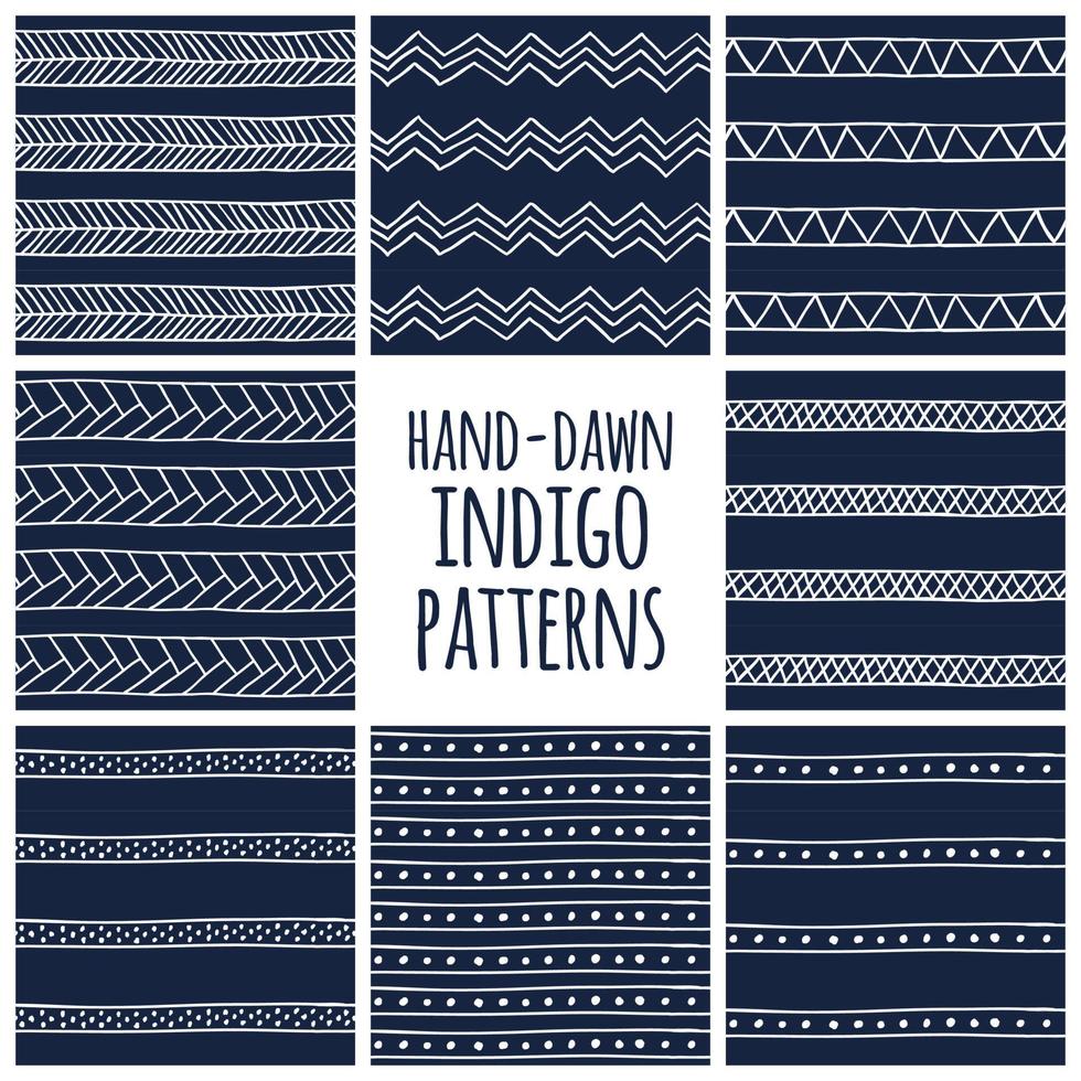 Indigo Folk Pattern Set vector