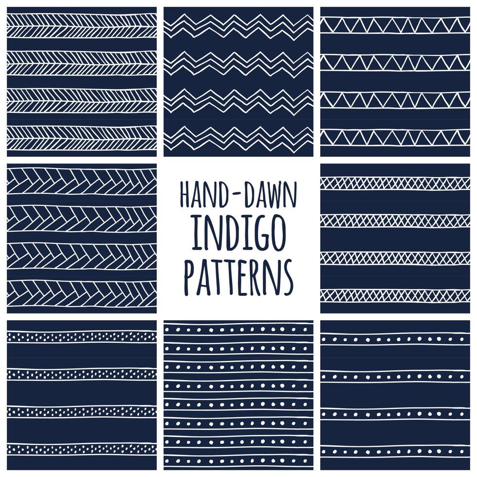 Indigo Folk Pattern Set vector