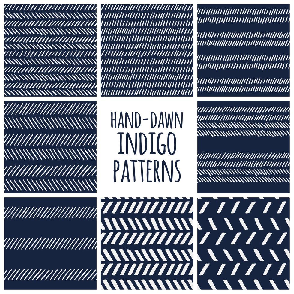 Indigo Folk Pattern Set vector