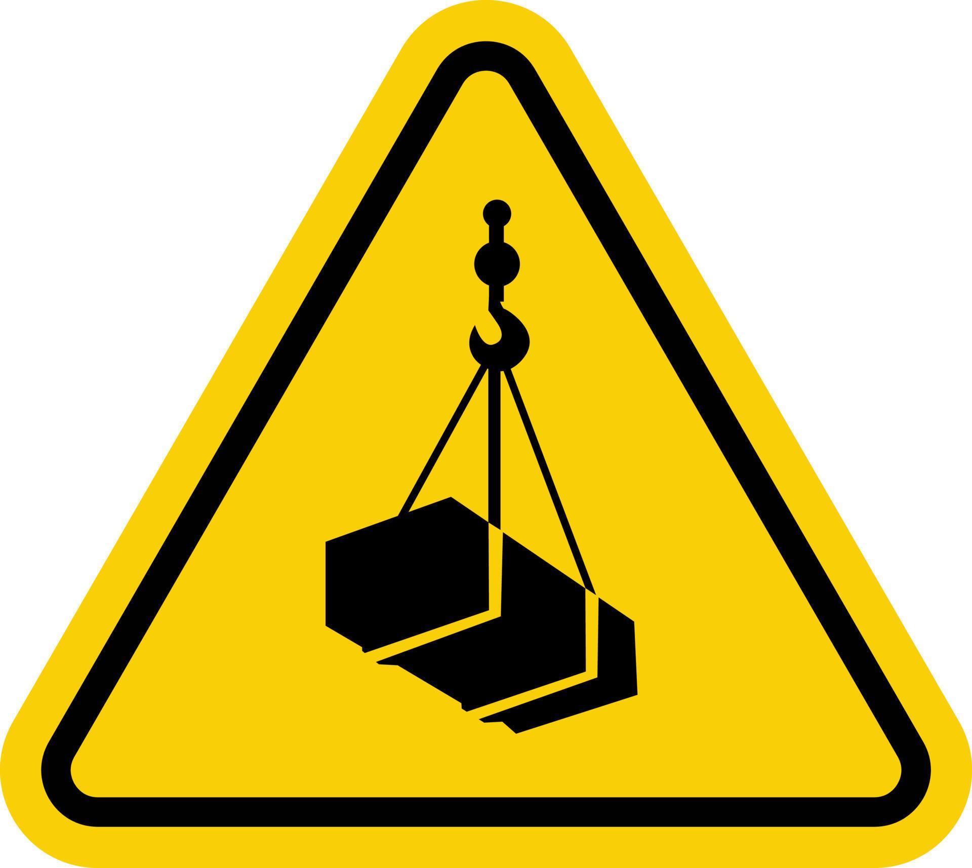 Crane sign. Crane warning sign with suspended load. Yellow triangle ...