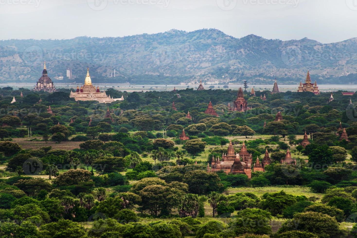 Landscape view of ancient temples, Old Bagan, Myanmar photo