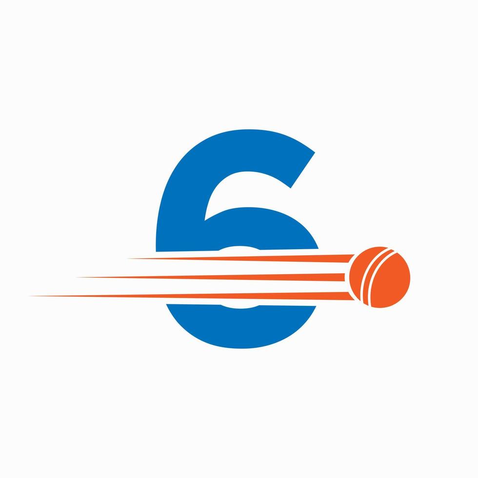 Initial Letter 6 Cricket Logo Concept With Ball Icon For Cricket Club