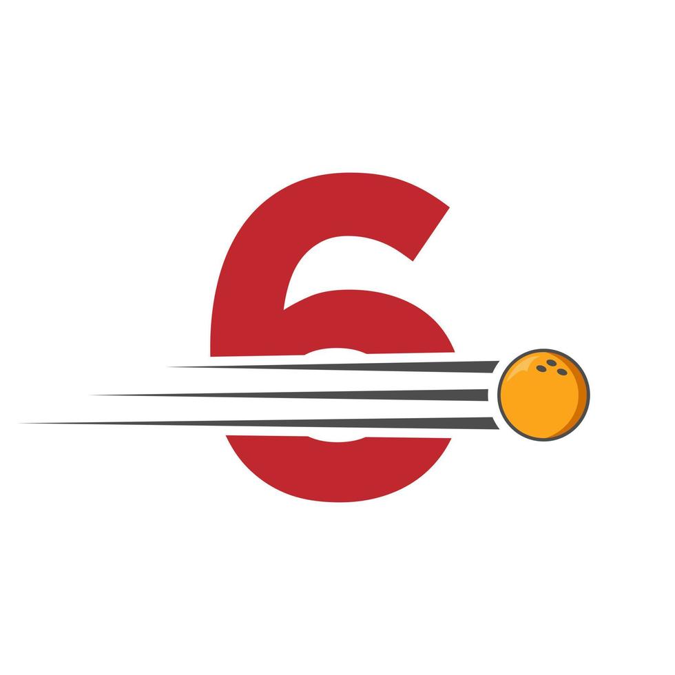 Initial Letter 6 Bowling Logo. Bowling Ball Symbol Vector Template