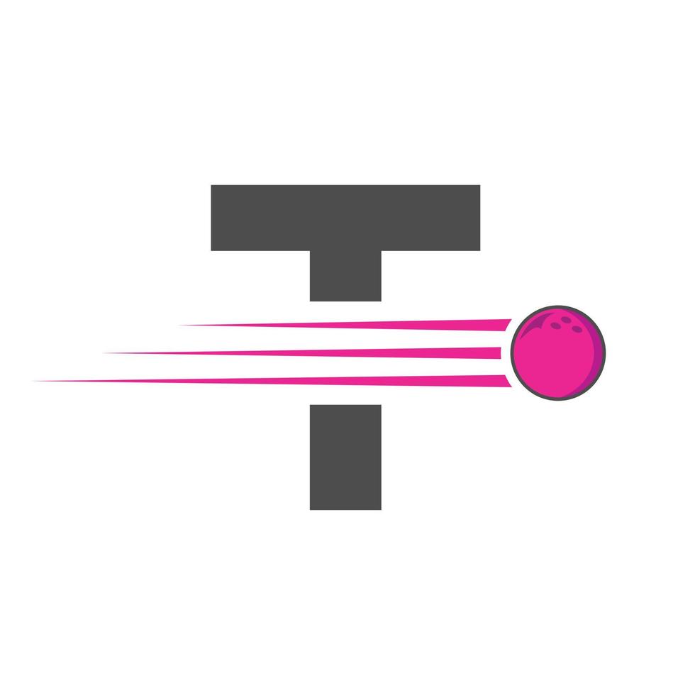 Initial Letter T Bowling Logo. Bowling Ball Symbol Vector Template