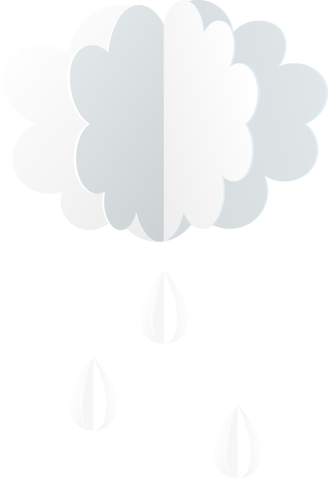 Cloud and Rain.Origami paper cut style. png