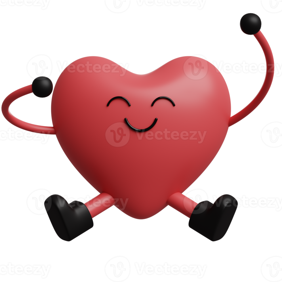 3D cartoon hearts. Happy character heart 3d render illustration. png