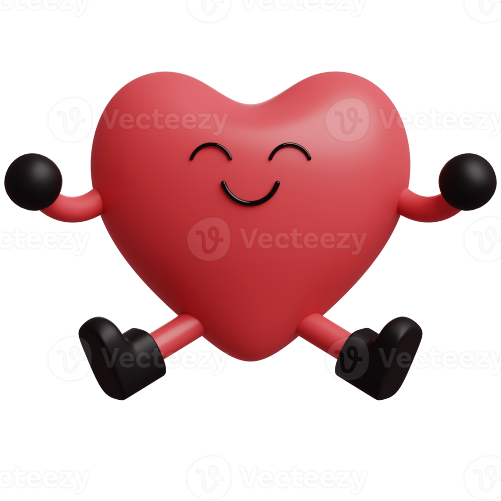 3D cartoon hearts. Happy character heart 3d render illustration. png