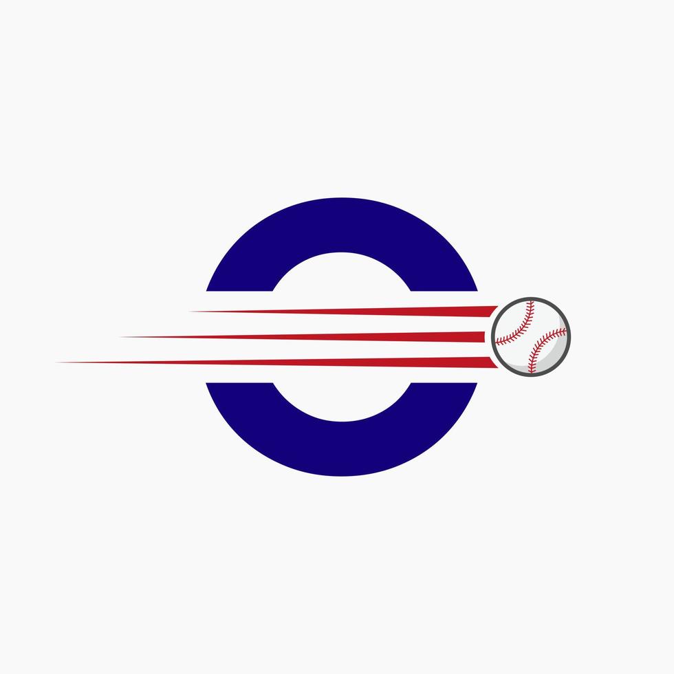 inicial letra o béisbol logo con Moviente béisbol icono vector