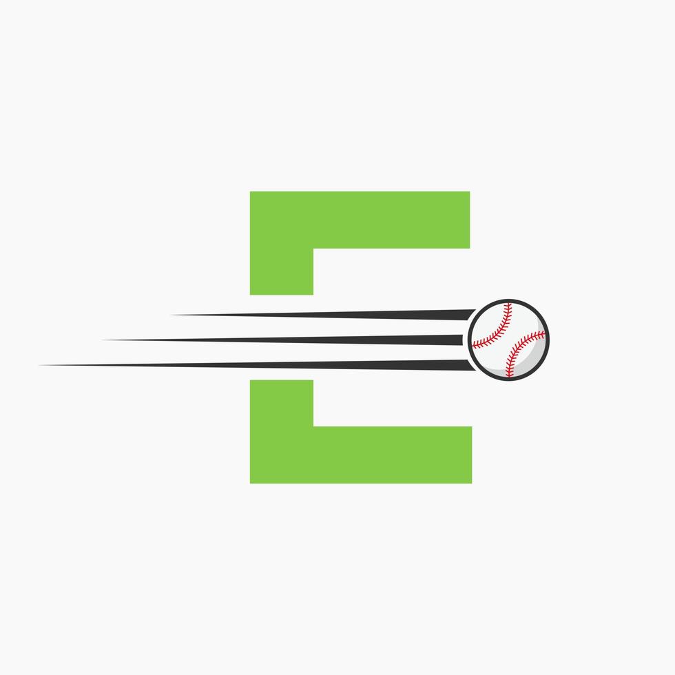 Initial Letter E Baseball Logo With Moving Baseball Icon vector