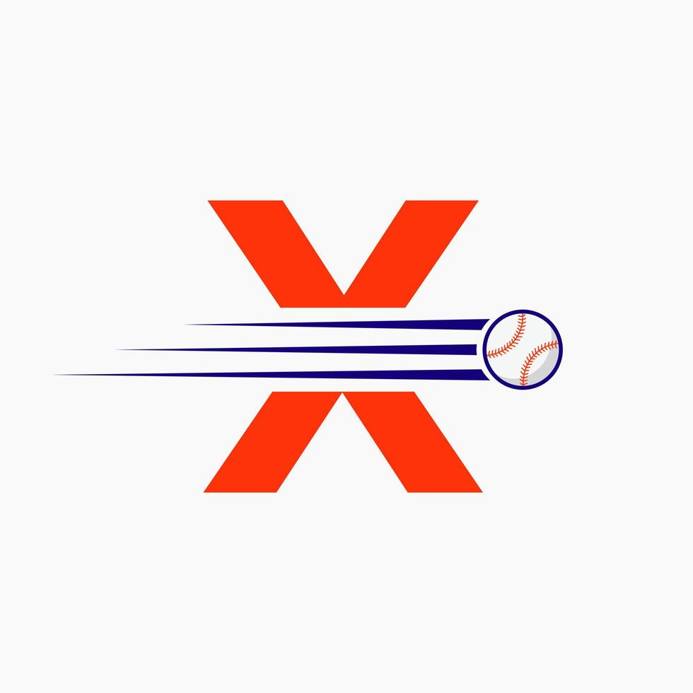 inicial letra X béisbol logo con Moviente béisbol icono vector