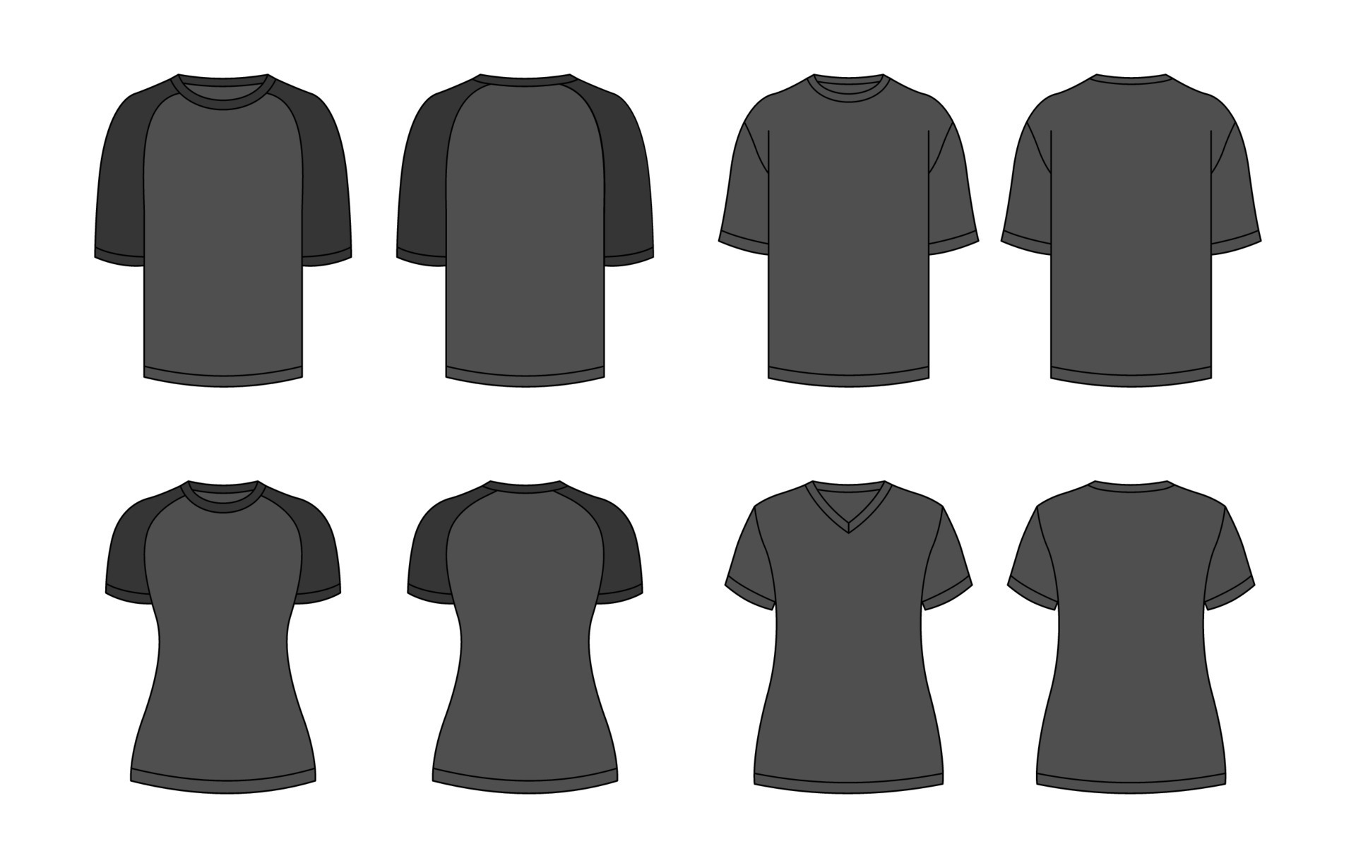 Outline Men And Women Black T-shirt Mock Up 22947734 Vector Art at Vecteezy