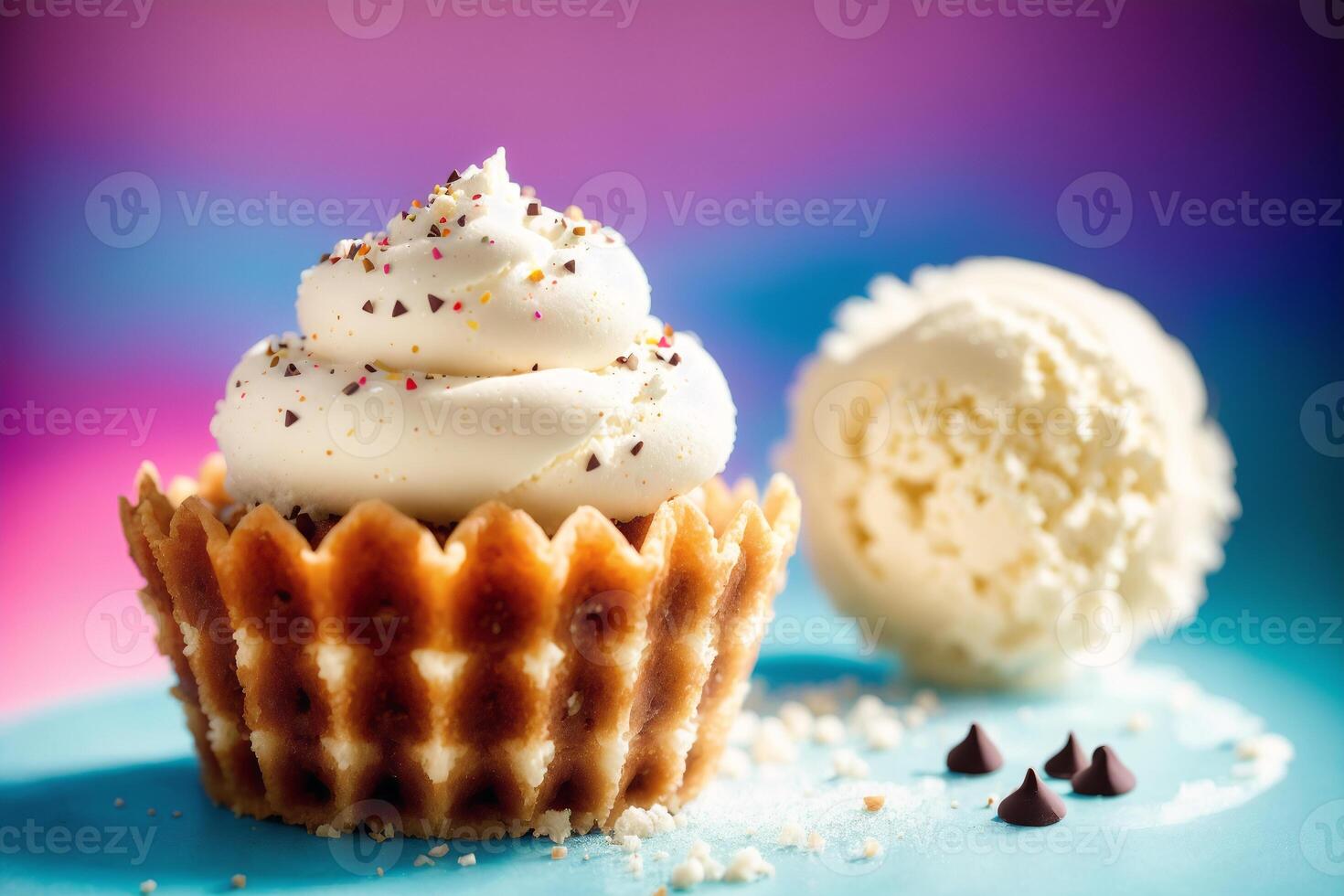 delicious ice cream in a cup, close-up, on the table. sweet food. photo