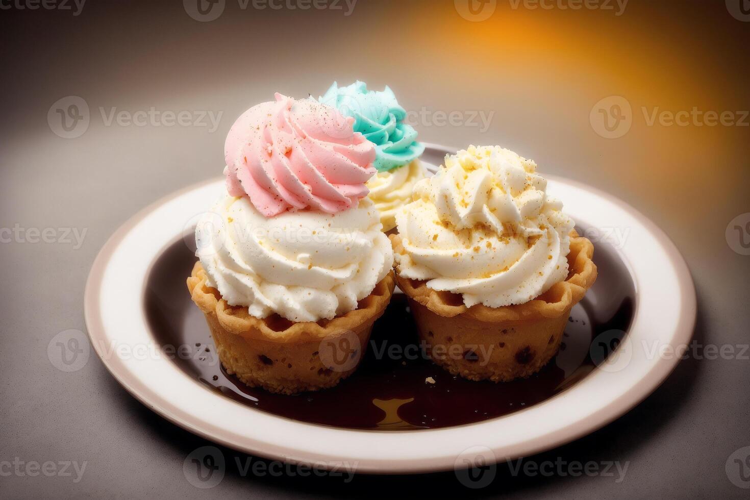 delicious ice cream in a cup, close-up, on the table. sweet food. photo