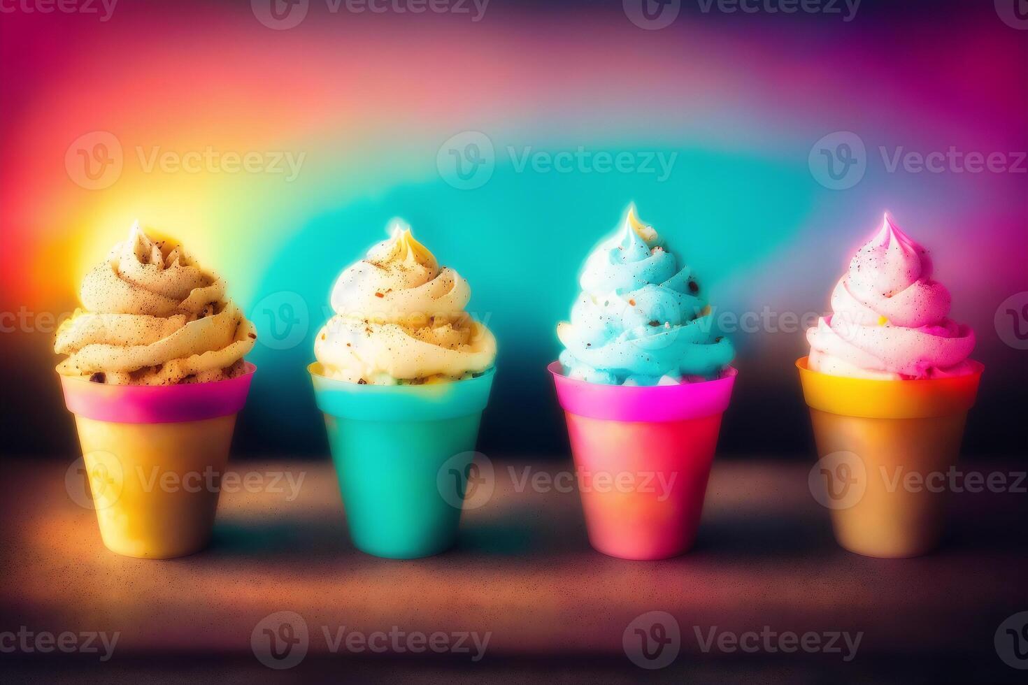 delicious ice cream in a cup, close-up, on the table. sweet food. photo
