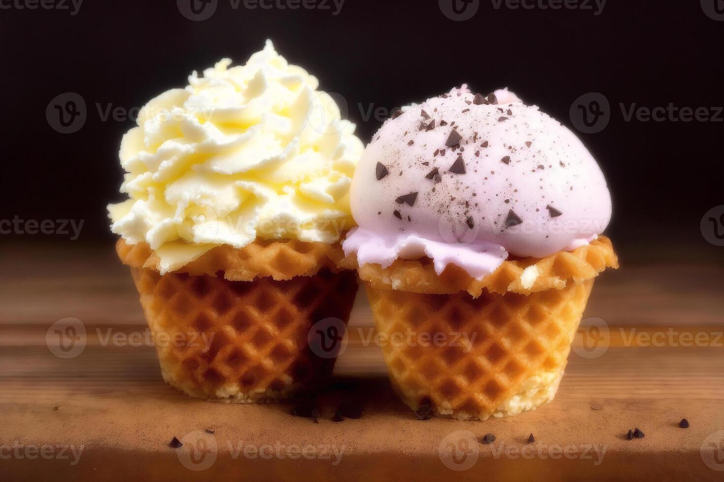 delicious ice cream in a cup, close-up, on the table. sweet food. photo
