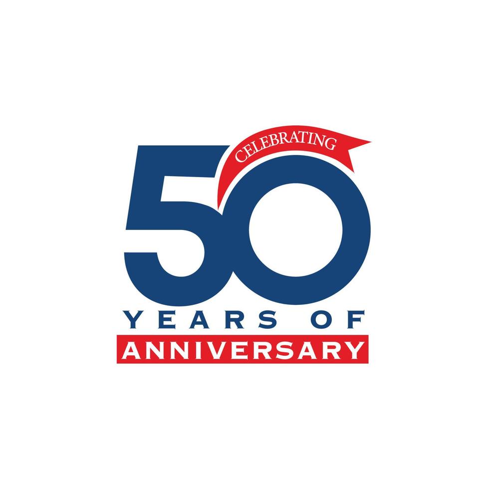 50 years anniversary logo design. 50th anniversary badge design with ribbon. Sign and symbol for celebrating company or business birthday. vector