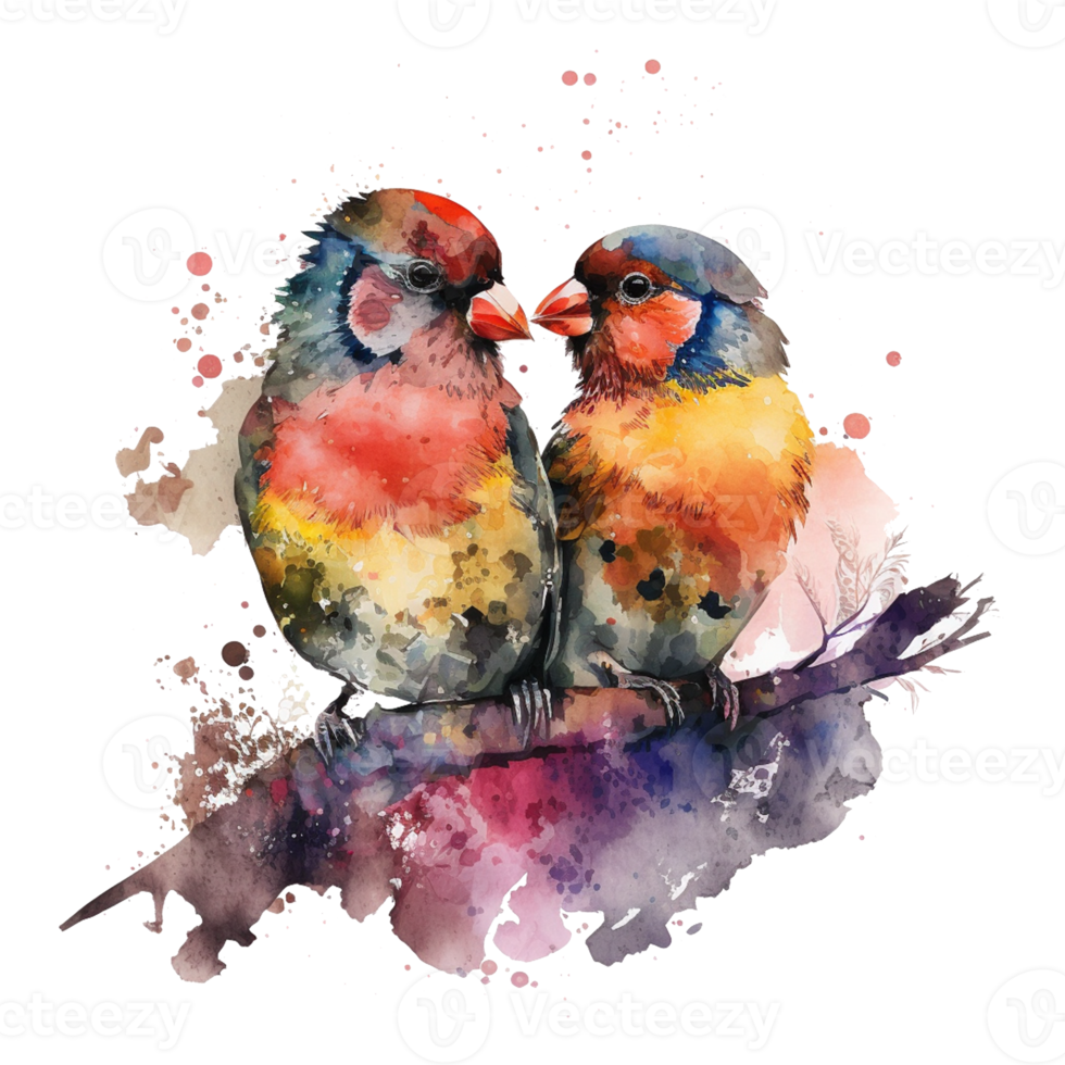 Love Finches Birds Watercolor art . AI Generated png