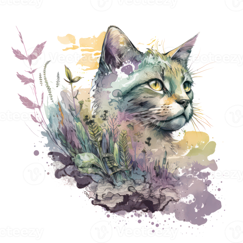 cat watercolor . AI Generated png