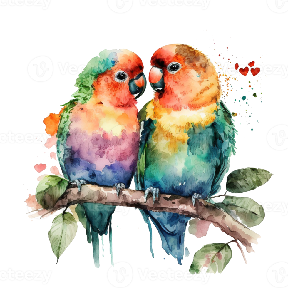 Lovebird Watercolor art . AI Generated png