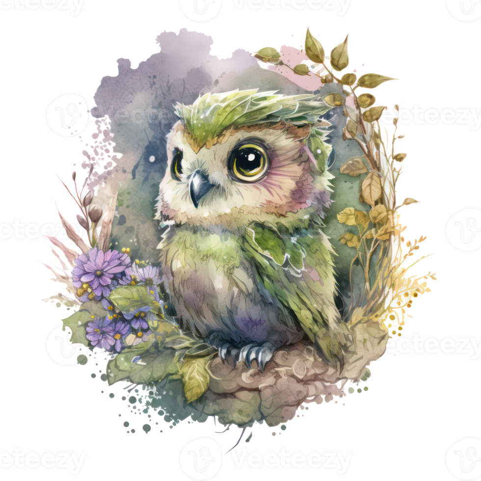Chibi Owl watercolor . AI Generated png