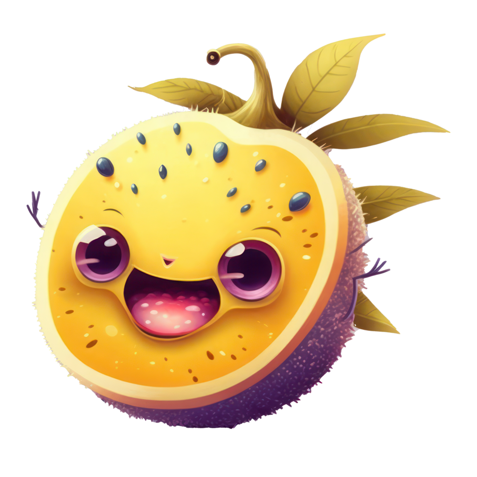 cute happy passion fruit character . AI Generated png