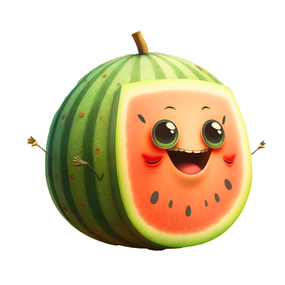 carino contento melone personaggio . ai generato png