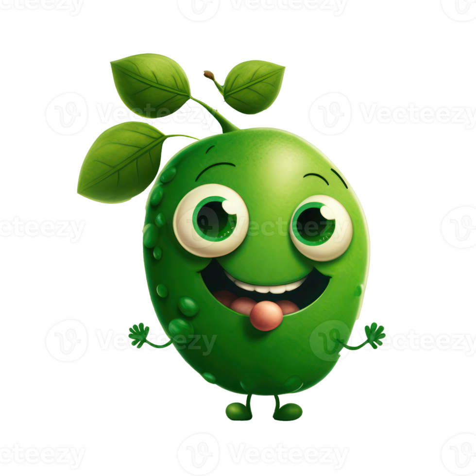 cute happy green bean character . AI Generated png