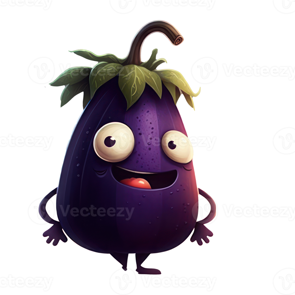 cute happy eggplant character . AI Generated png