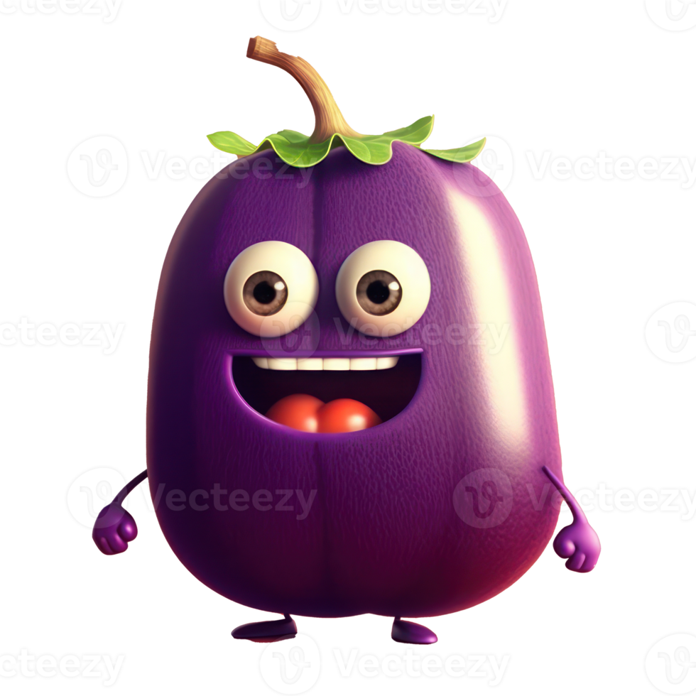 mignonne content aubergine personnage . ai généré png