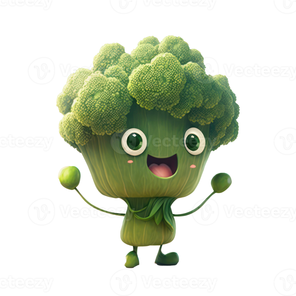 cute happy broccoli character . AI Generated png