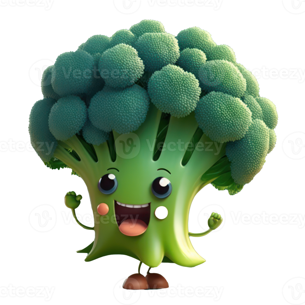 cute happy broccoli character . AI Generated png