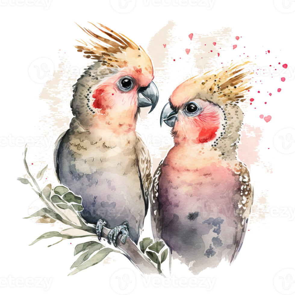 Love Cockatiels Birds Watercolor . AI Generated png