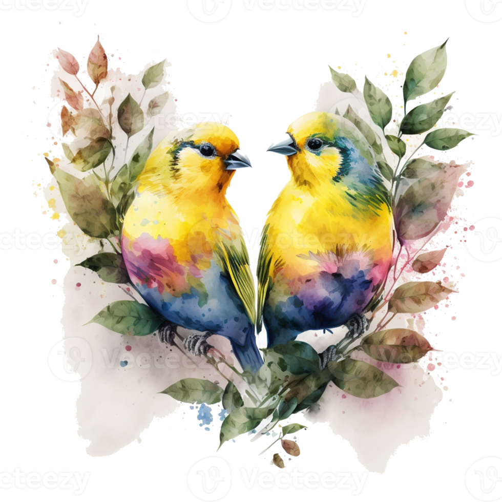 Love Canaries Birds Watercolor art . AI Generated png