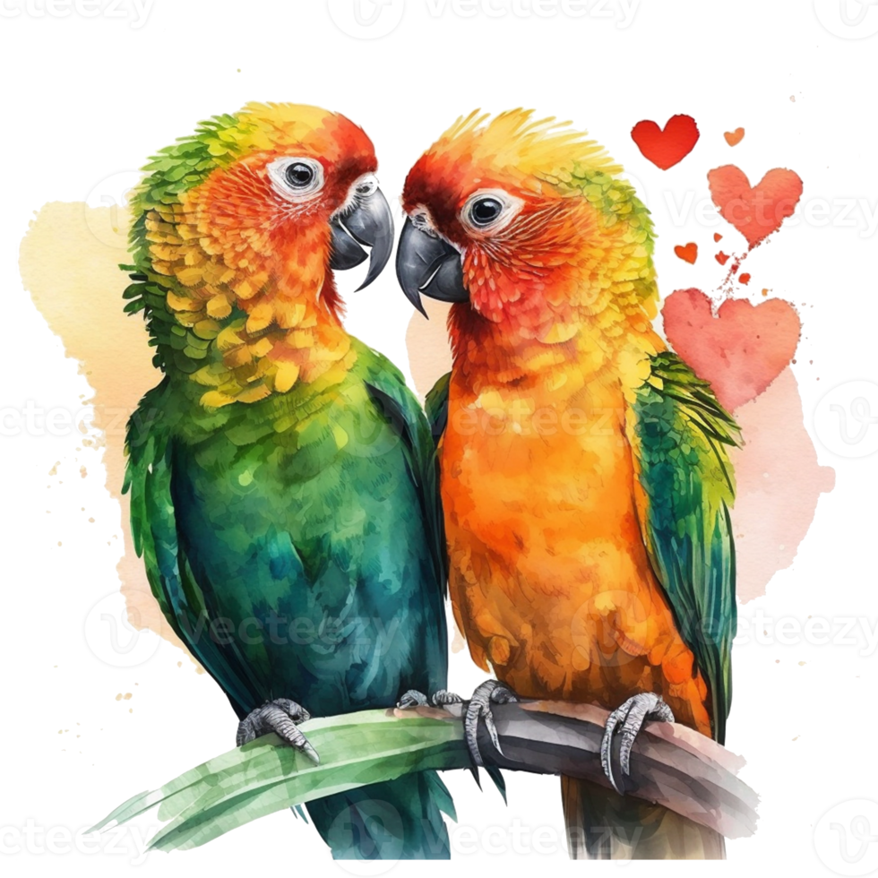 kärlek conures fåglar vattenfärg konst . ai genererad png