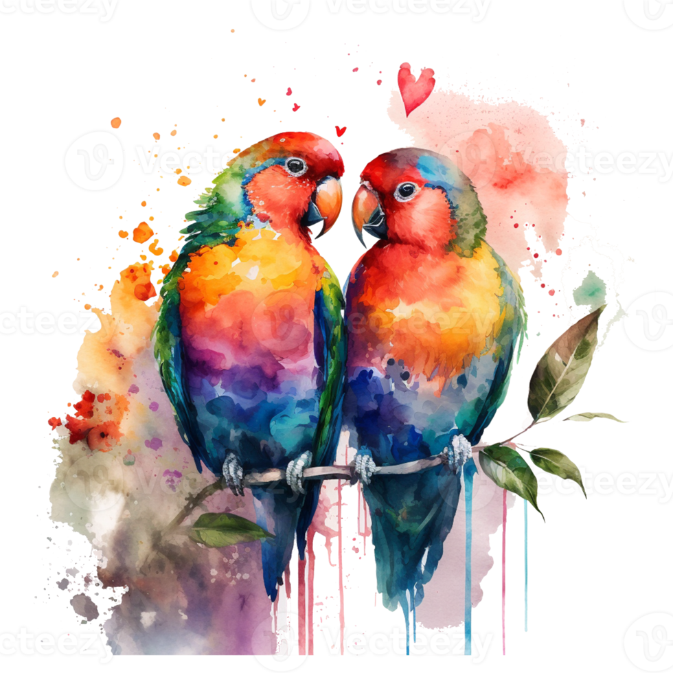 Lovebird Watercolor art . AI Generated png