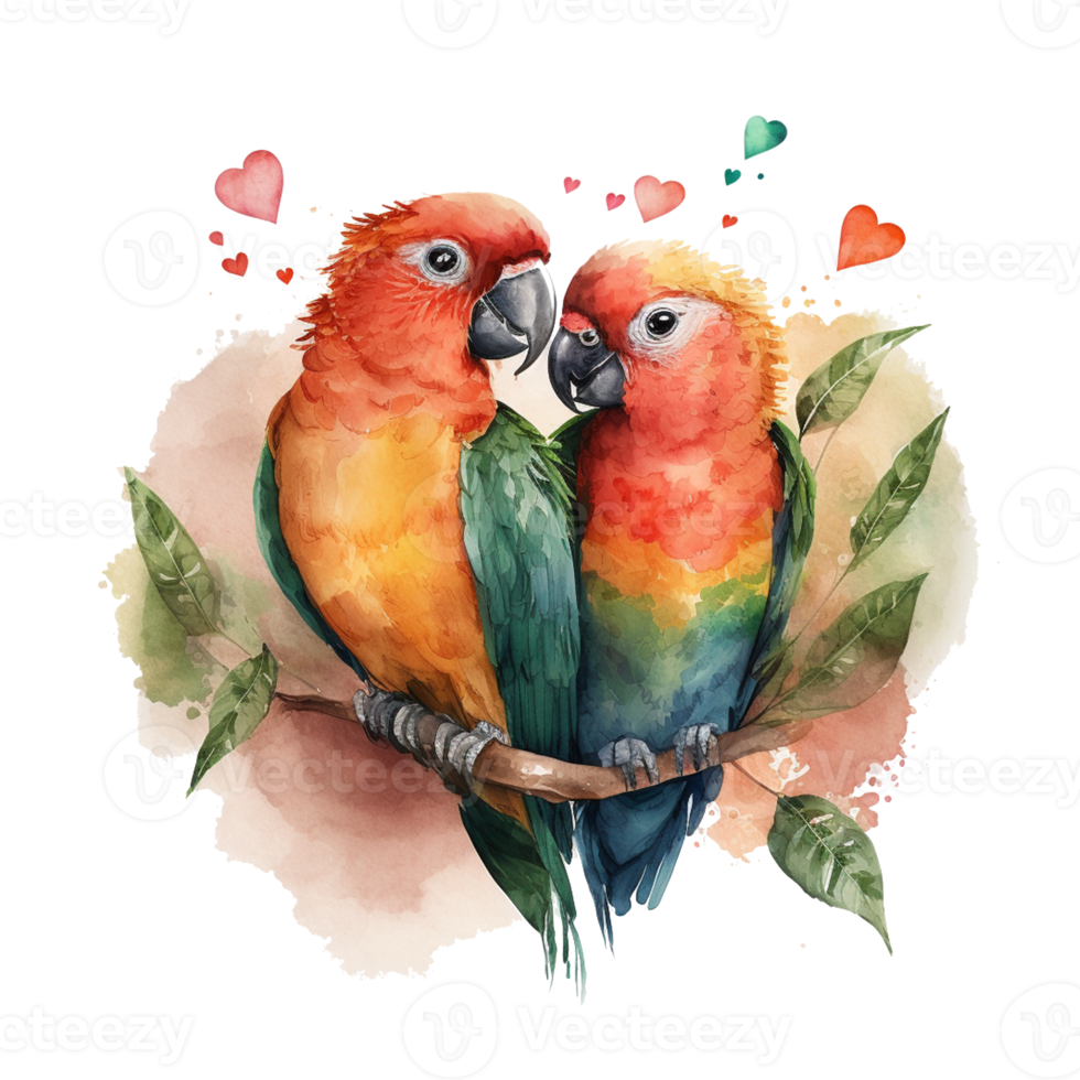 Love Conures Birds Watercolor art . AI Generated png