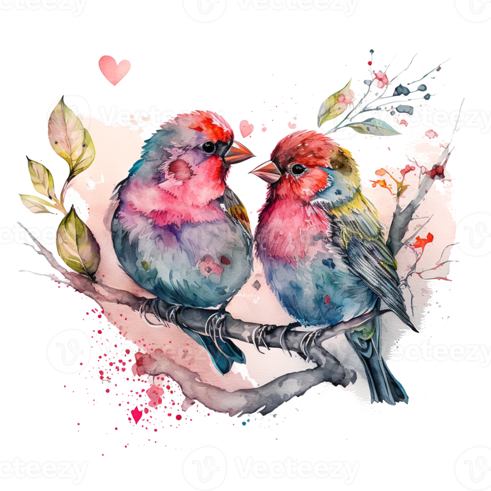 Love Finches Birds Watercolor art . AI Generated png