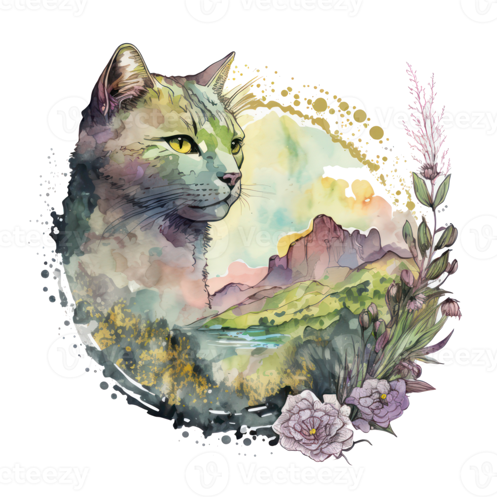 cat watercolor . AI Generated png