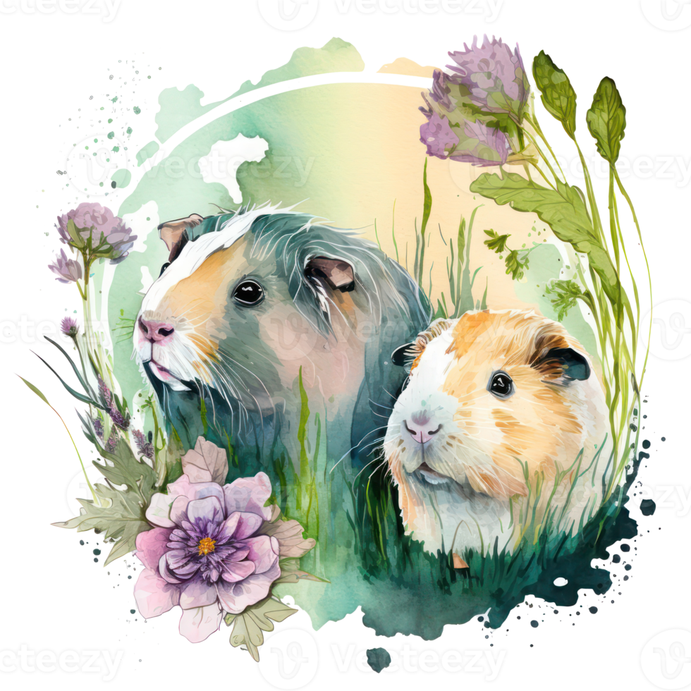 guinea pigs watercolor . AI Generated png