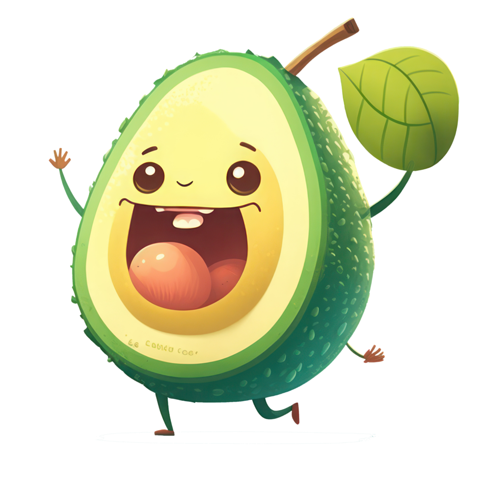 cute happy avocado character . AI Generated png