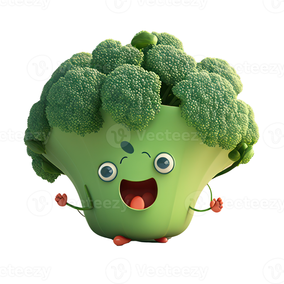 cute happy broccoli character . AI Generated png