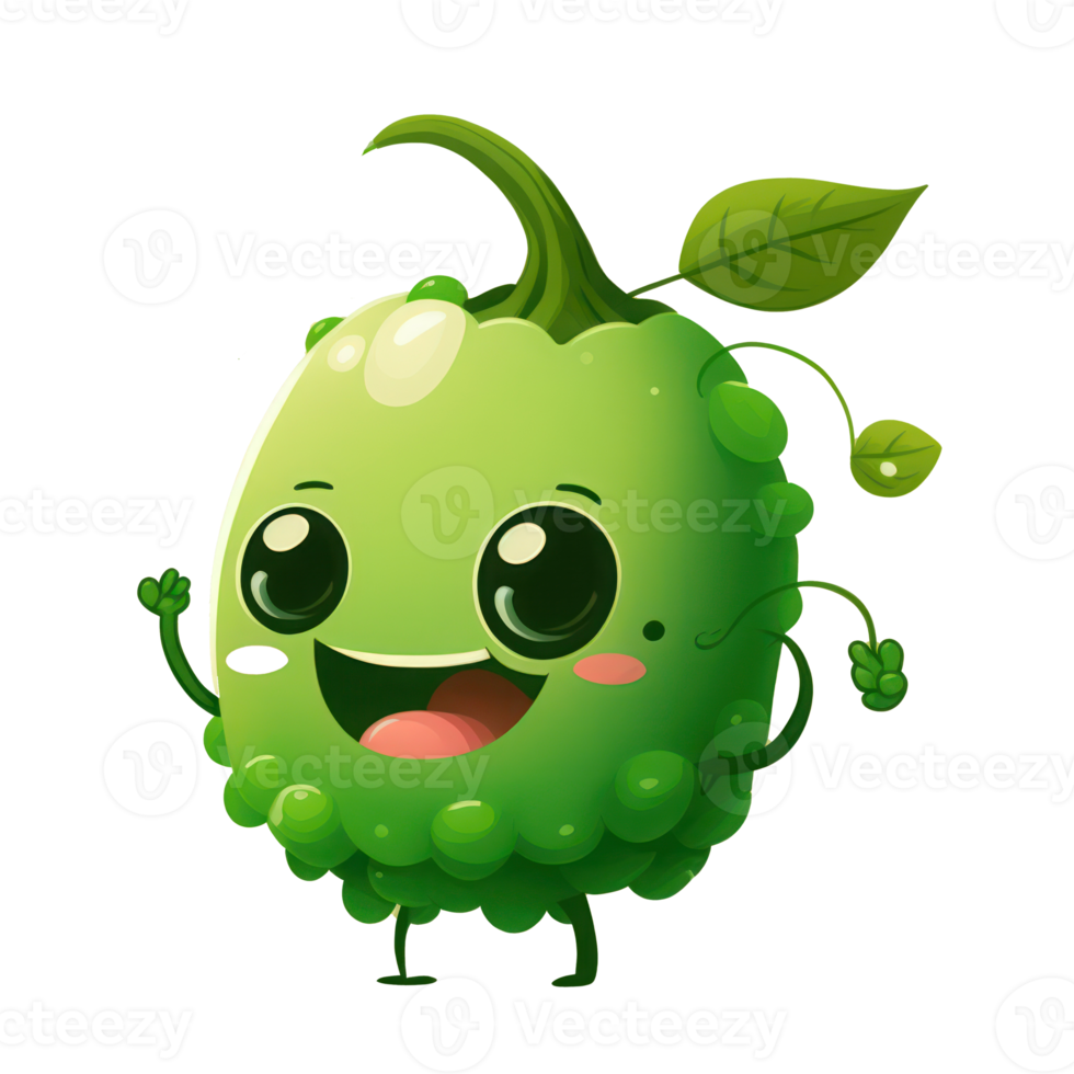 cute happy green bean character . AI Generated png