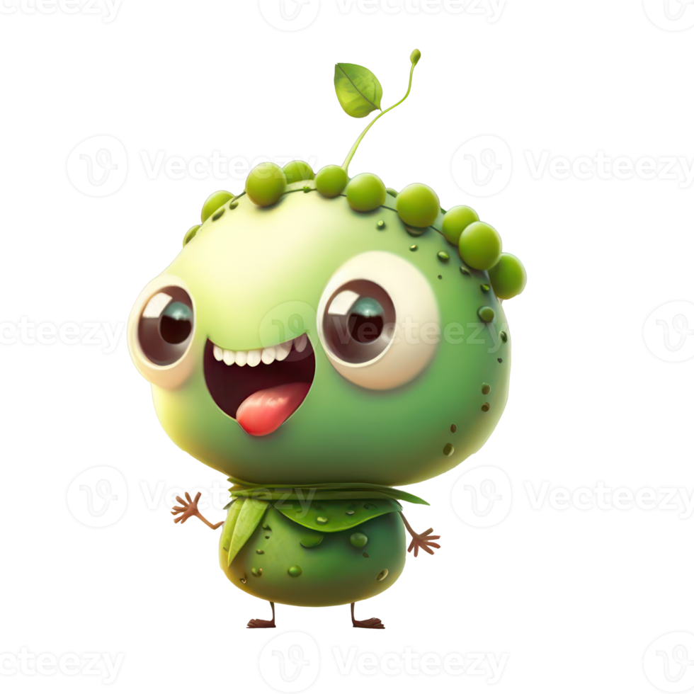 cute happy pea character . AI Generated png