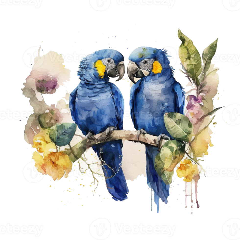 Love Hyacinth Macaw  Birds Watercolor art . AI Generated png